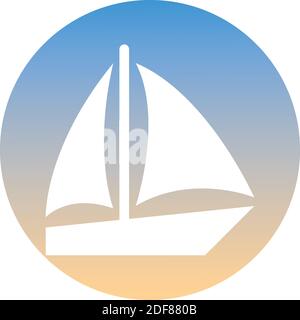 Sailing boat symbol of a set. White boat icon, on gradient button. Use for banner, card, poster, brochure, banner, app, web design. Easy to edit. Vect Stock Vector