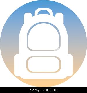 Backpack symbol of a set. White backpack icon, on gradient button. Use for banner, card, poster, brochure, banner, app, web design. Easy to edit. Stock Vector