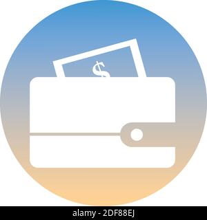 Wallet with money symbol of a set. White purse icon, on gradient button. Use for banner, card, poster, brochure, banner, app, web design. Easy to edit Stock Vector