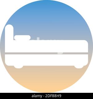 White bed icon, on gradient button. Hotel symbol of a set. Use for banner, card, poster, brochure, banner, app, web design. Easy to edit. Vector illus Stock Vector