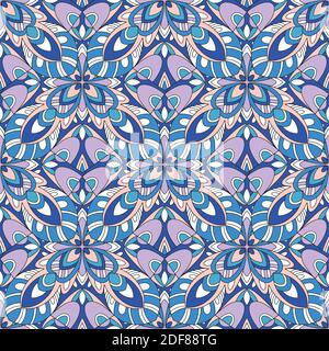 Vector floral and geometric background seamless pattern. Tribal ethnic ornament. Arabic Indian motif, lace fabric texture. Stock Vector