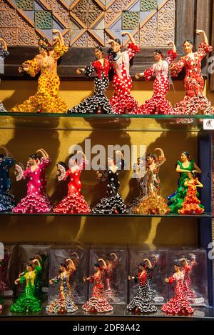 small dancers, ceramic puppets souvenirs at shop in Cordoba, Spain Stock Photo