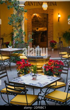 RESTAURANT and CANTINA at the hotel POSADA DE LAS MINAS in the ghost town of MINERAL DE POZOS - GUANAJUATO, MEXICO Stock Photo