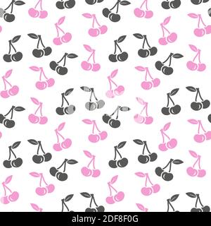 Cute cherry seamless pattern. Good for textile, wrapping, wallpapers, etc. Sweet red ripe cherries isolated on white background. Vector illustration. Stock Vector