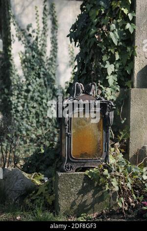 lamp on a grave on Vienna Central Cemetery Stock Photo