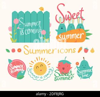 Set of summer icon. Isolated vector elements. Stock Vector