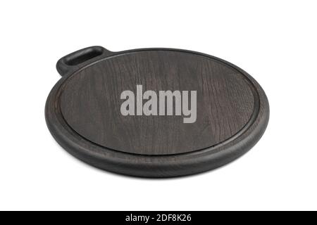 Black cutting Board made of natural wood isolated on a white background. Stock Photo