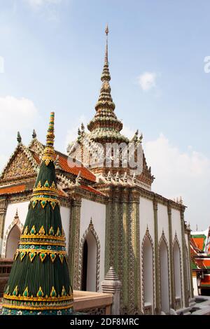 Phra Viharn Yod temple exterior detail within the Grand Palace complex, Bangkok, Thailand Stock Photo