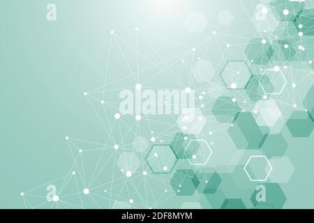 Modern futuristic background of the scientific hexagonal pattern. Virtual abstract background with particle, molecule structure for medical Stock Vector