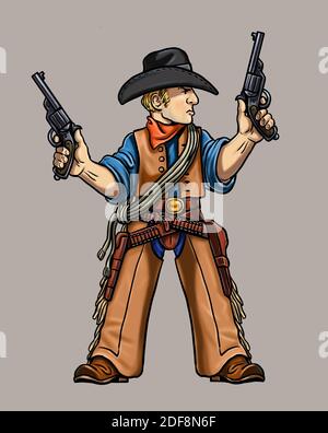 Wild west gunfighter cartoon. Cowboy template for coloring book. Stock Photo