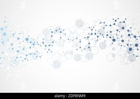 Modern futuristic background of the scientific hexagonal pattern. Virtual abstract background with particle, molecule structure for medical Stock Vector