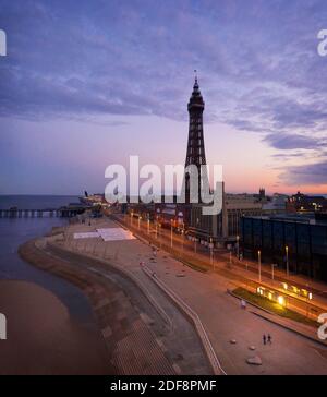 Blackpool Tower, at sunrise. Lancashire, England. Stock Photo