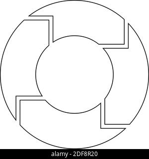 4 arrows in circle. Business infographic diagram of four repeating steps. Simple black outline vector illustration Stock Vector