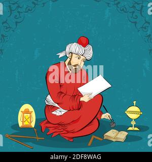 Illustration of an ancient man lives in Middle East. Drawn in miniature style. Stock Photo