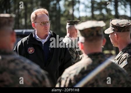 Hand out file photo dated March 6, 2020 of the Honorable Mr. Thomas B. Modly, Acting Secretary of the Navy, visited Parris Island, SC, USA. Acting Navy Secretary Thomas Modly resigned on Tuesday after his handling of the firing of an aircraft carrier captain who asked for help with a coronavirus outbreak was scrutinized. Modly came under fire and was called upon by Democratic lawmakers to resign after remarks made during his address to the crew of the USS Theodore Roosevelt were reported, revealing he had called former Capt. Brett Crozier 'too naive or too stupid' to command the stricken aircr