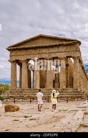 Valley of the Temples at Agrigento Sicily, Italy Europe, couple visiting Sicily during vacation Stock Photo