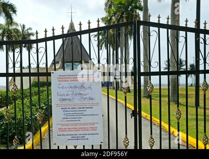 NO FILM, NO VIDEO, NO TV, NO DOCUMENTARY - A view of the closed gate at the Ermita de la Caridad on Easter Day as the novel coronavirus pandemic continues on Sunday, April 12, 2020 in Miami. Photo by David Santiago/Miami Herald/TNS/ABACAPRESS.COM Stock Photo