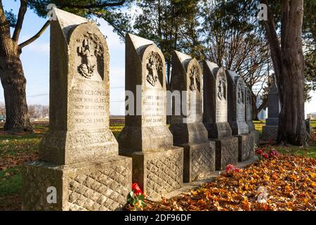 Cherry, Illinois / United States - November 27th, 2020:  Tombstones in Miner's Cemetery from the Cherry Mine Disaster. Stock Photo