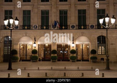 General view by night of Ritz Hotel on the Vendome Place during the measures of governance due to the coronavirus pandemic (Covid-19) in Paris, on April 14 2020 in Paris, France. Photo by David Niviere/ABACAPRESS.COM Stock Photo