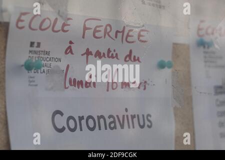 An elementary school is closed due to the Covid19 crisis. Paris, France, 22 April, 2020. Photo by Florent Bardos/ABACAPRESS.COM Stock Photo