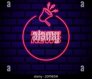 Latest News sign vector design template. Breaking News neon logo, light banner design element colorful modern design trend, night bright advertising, Stock Vector