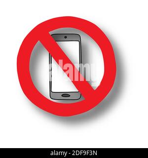 Vector Mobile in prohibition sign on cut paper with shadow isolated on white background. Paper art. Technology concept. Stock Vector