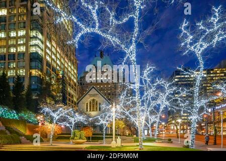 Holiday Lights, Christ Church Cathedral, Vancouver, British Columbia, Canada Stock Photo