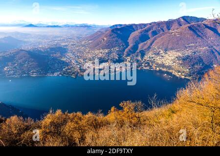 Winter skyline of Como Lake. View from Volta Lighthouse viewpoint