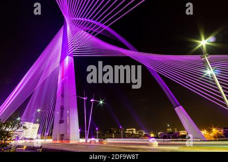 Night view of the illuminating Seri Wawasan Bridge, Putrajaya Malaysia Stock Photo