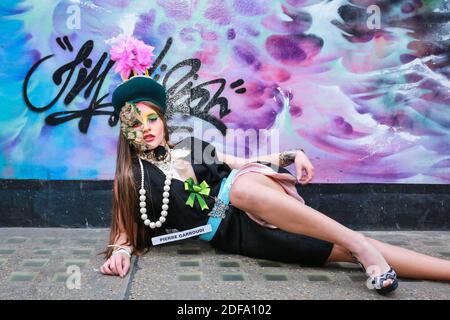 London, UK. 28 Nov 2020. Pierre Garroudi fashion street show. The model takes part in a flashmob fashion show in Carnaby. Credit: Waldemar Sikora Stock Photo