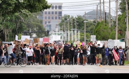 NO FILM, NO VIDEO, NO TV, NO DOCUMENTARY - Protestors chant at the corner of Curry Ford Road and Chickasaw Trail in Orlando, Fla., on Wednesday June 3, 2020, as demonstrations continue following the police killing of George Floyd in Minneapolis on May 25. Photo by Joe Burbank/Orlando Sentinel/TNS/ABACAPRESS.COM Stock Photo