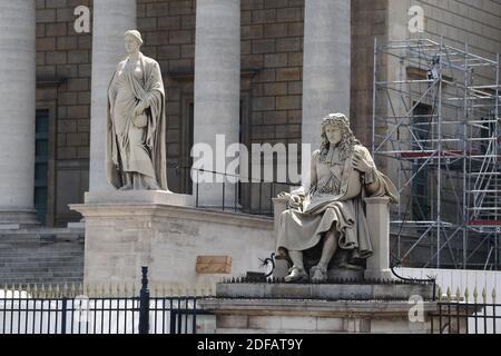 Statue of Jean-Baptiste Colbert, in front of the National Assembly in Paris, France on June 11, 2020. It is one of the statues pointed at by some anti-racist activists. Statues of historical figures associated with slavery have been vandalized in recent days during demonstrations against police violence and racism in several countries. Some associations are calling for other statues, such as that of Colbert, author of the Black Code, to be unblocked in front of the National Assembly. Jean-Baptiste Colbert (August 29, 1619, Reims - September 6, 1683, Paris) was the Comptroller General of Financ Stock Photo