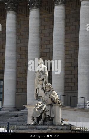 Statue of Jean-Baptiste Colbert, in front of the National Assembly in Paris, France on June 11, 2020. It is one of the statues pointed at by some anti-racist activists. Statues of historical figures associated with slavery have been vandalized in recent days during demonstrations against police violence and racism in several countries. Some associations are calling for other statues, such as that of Colbert, author of the Black Code, to be unblocked in front of the National Assembly. Jean-Baptiste Colbert (August 29, 1619, Reims - September 6, 1683, Paris) was the Comptroller General of Financ Stock Photo