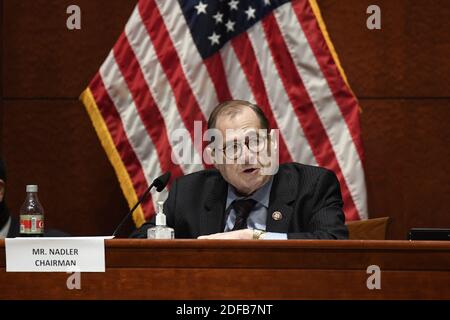 House Judiciary Committee Chairman Rep. Jerrold Nadler, D-N.Y., speaks during a hearing on Capitol Hill in Washington, Wednesday, June 24, 2020, on oversight of the Justice Department and a probe into the politicization of the department under Attorney General William Barr. Photo by Susan Walsh/Pool/ABACAPRESS.COM Stock Photo