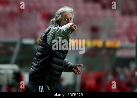 Lisbon. 3rd Dec, 2020. Benfica's head coach Jorge Jesus gestures during the UEFA Europa League group D football match between SL Benfica and Lech Poznan in Lisbon, Portugal on Dec. 3, 2020. Credit: Pedro Fiuza/Xinhua/Alamy Live News Stock Photo