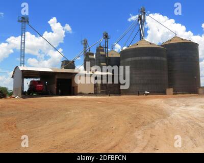 Bariri / Sao Paulo / Brazil - 02 27 2020: Multiple silos for grain storage Stock Photo