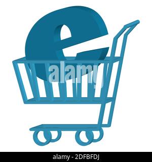 Shopping cart carrying the letter e. E-commerce concept. Vector illustration. Stock Vector