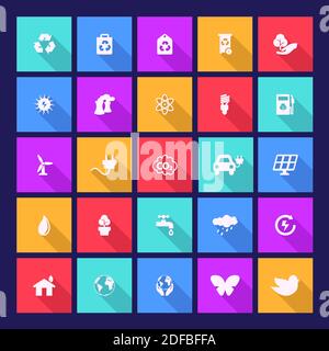 Set of green energy icons Stock Vector