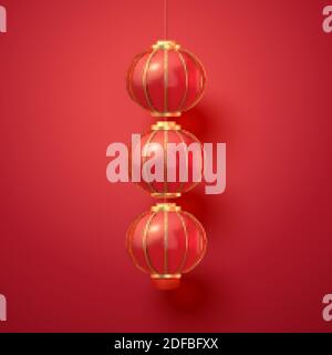 3d illustration Chinese traditional red lanterns hanging in the air Stock Vector