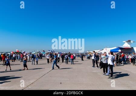 August 30, 2019, Moscow region, Russia. Visitors at the International aviation and space salon. Stock Photo