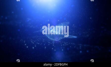 Beautiful Flying bird, Digital and futuristic Glowing blue bird flying through particles,3d render Stock Photo