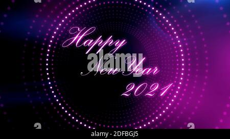 Happy new year presentation with 3D text and illuminating light illusions in background, new year celebration Stock Photo