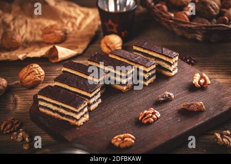 Hungarian gerbeaud cake, is the best  Hungarian dessert. Stock Photo