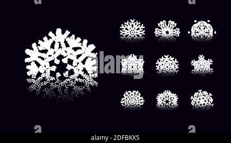 Snowflake icons set with geometric tattoo styled dotwork gradient shapes for Christmas ornaments for cold weather winter holiday cards Stock Vector