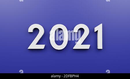 Year 2021 in white bold numbers on blue background, 3D cgi rendering, illustration, conceptual wallpaper Stock Photo