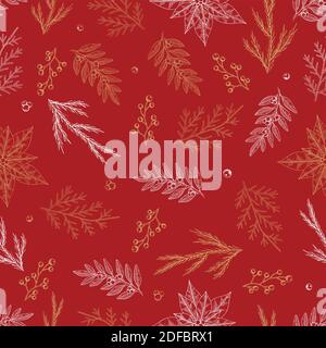 Seamless pattern with hand drawn cones, xmas tree. Christmas vector illustration. Stock Vector