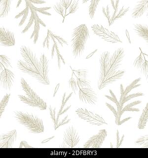 Seamless pattern with hand drawn cones,xmas tree. Christmas vector illustration. Stock Vector