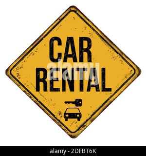 Car rental vintage rusty metal sign on a white background, vector illustration Stock Vector
