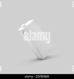 Mockup of white paper packaging for a drink for design presentation. Template of a rectangular cardboard blank long pack for juice and milk on an isol Stock Photo