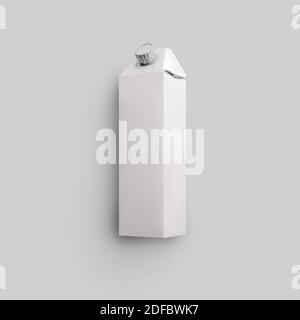 Template of cardboard white empty pack for design presentation. Mockup paper rectangular packaging with a lid for juice and milk on an isolated backgr Stock Photo
